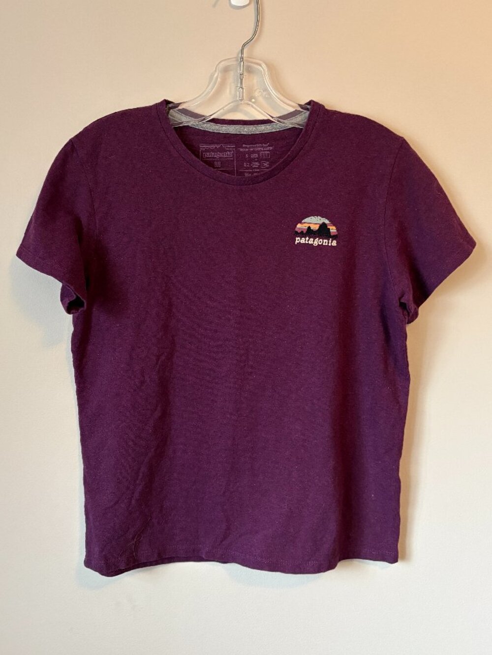 Patagonia Women's Skyline Stencil Responsibili-Tee Graphic Shirt Purple Medium M
